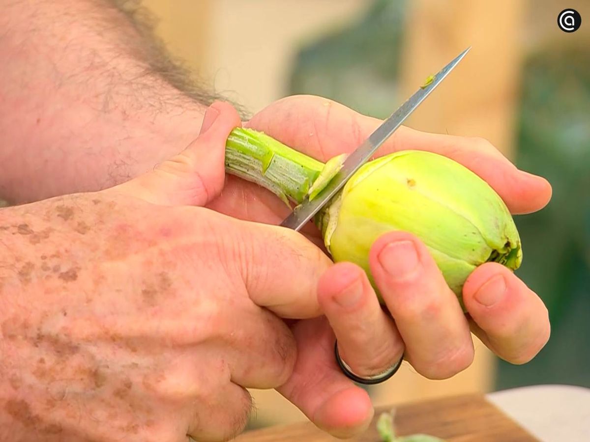 Corta el tallo de la alcachofa