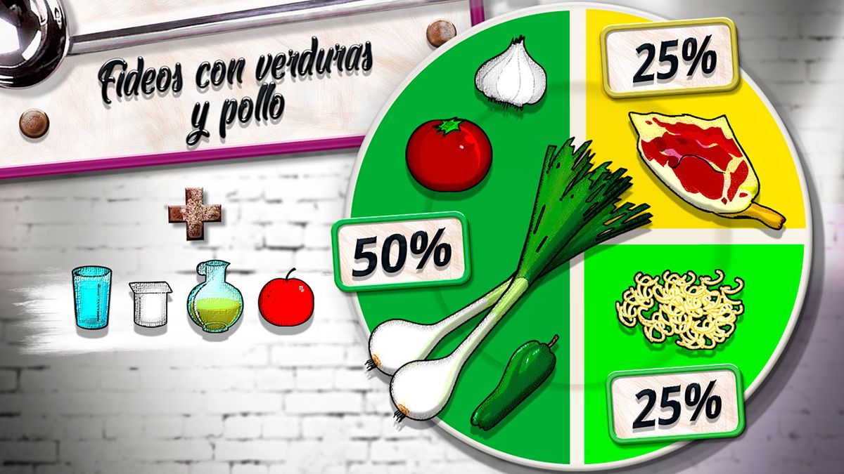 fideos verduras plato