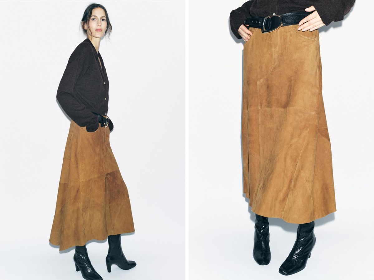 Falda midi ante 100% piel