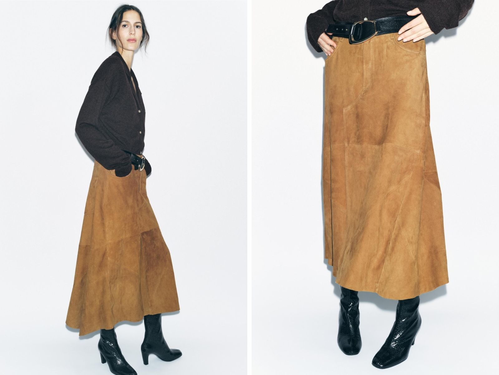 Falda midi ante 100% piel