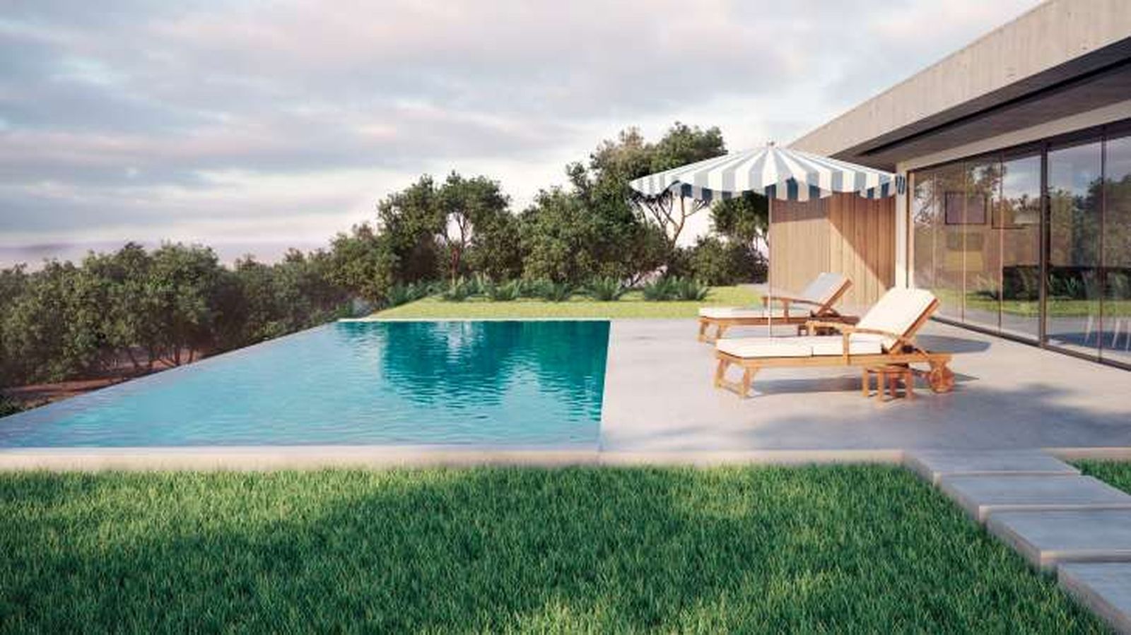 Una piscina desbordante en el jardín