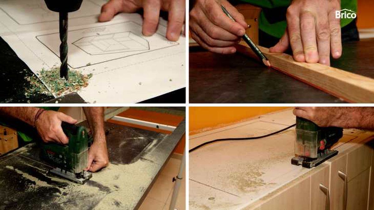 Hacer los orificios para la vitrocerámica y el fregadero en la encimera