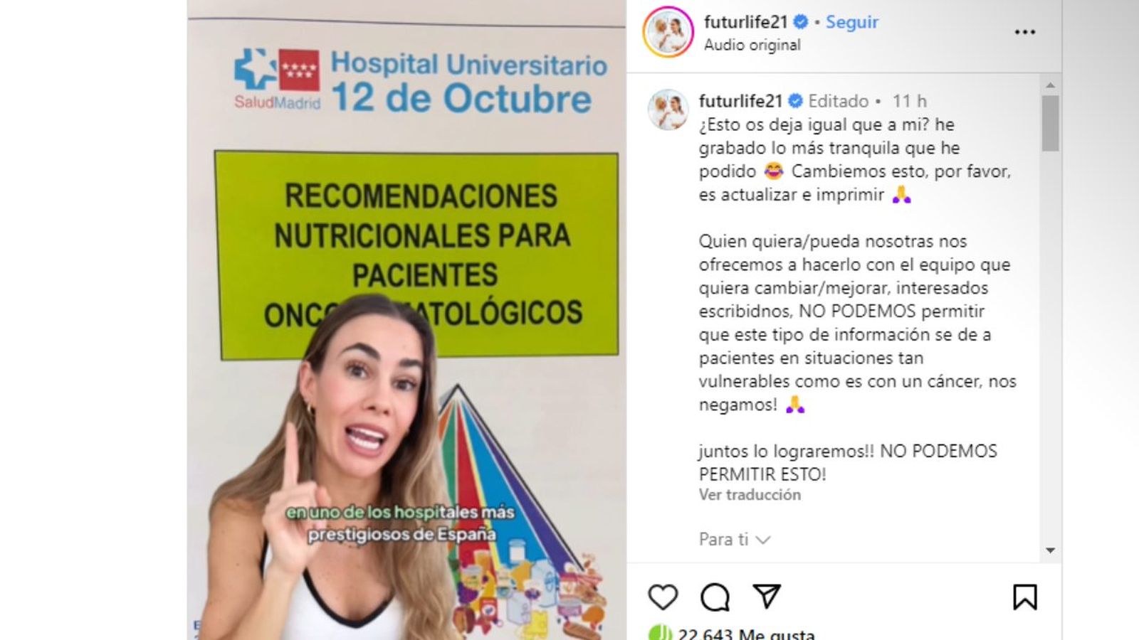 La viral denuncia de las recomendaciones nutricionales para enfermos de cáncer