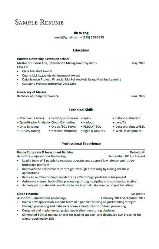 cosas que no deben faltar curriculum vitae segun universidad de Harvard ejemplo
