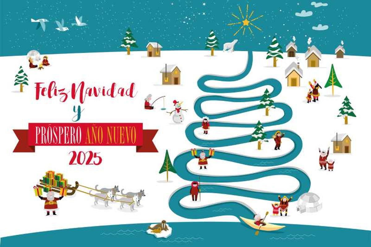 Felicitación de paisaje navideño para el 2025.