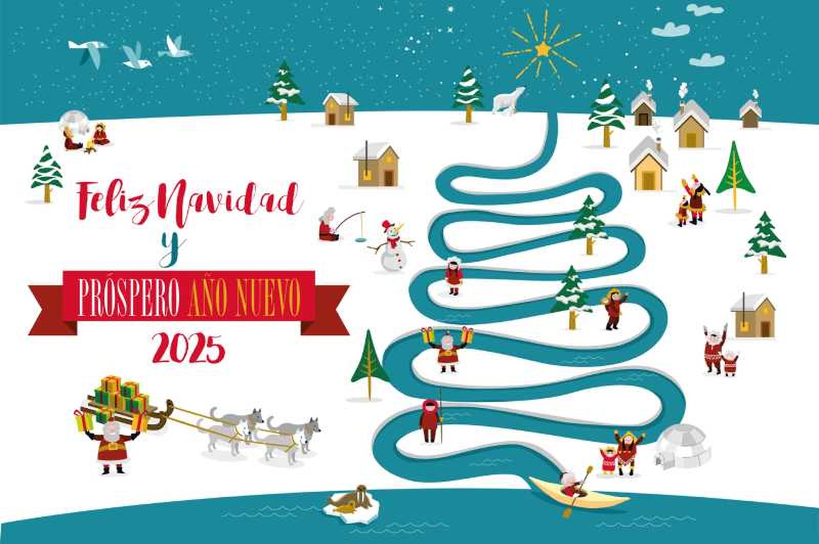 Felicitación de paisaje navideño para el 2025.