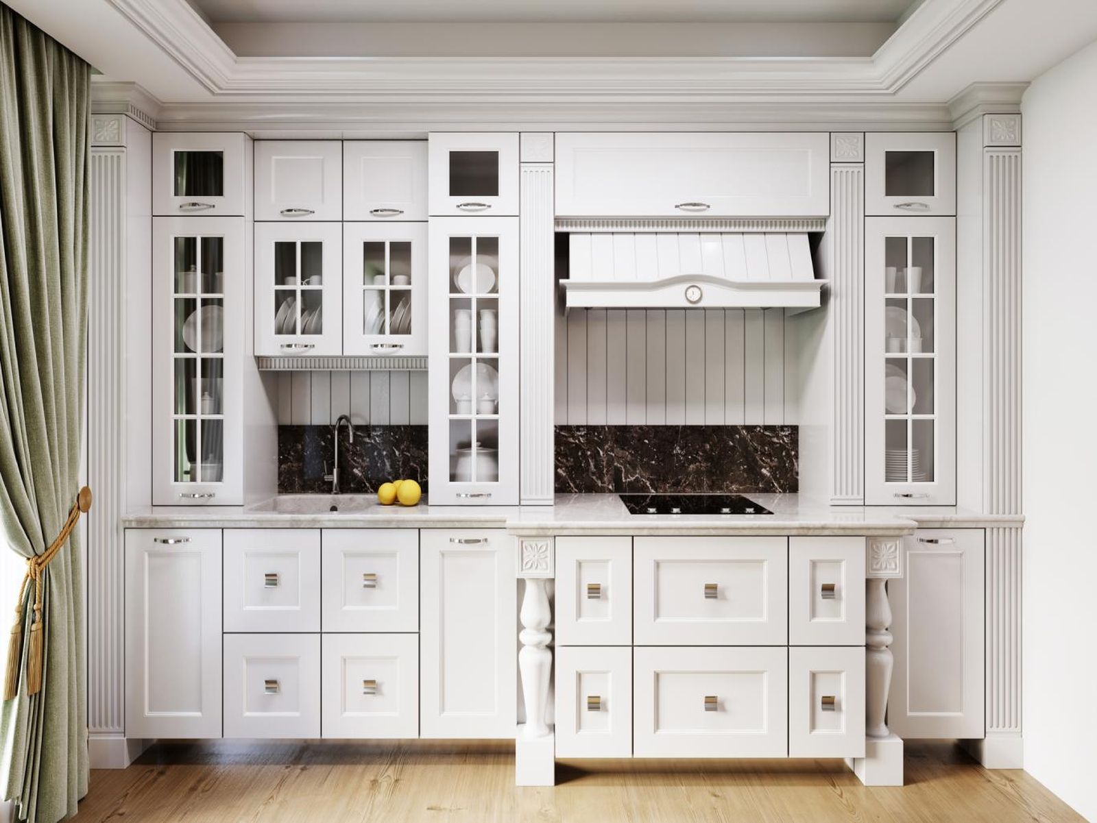 Cocina con encimera blanca.