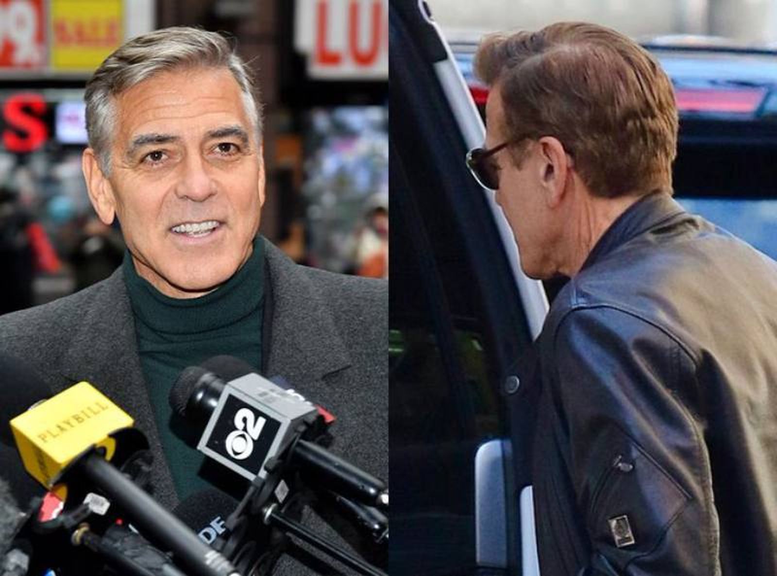 George Clooney con su pelo canosos y en la actualidad con el pelo teñido