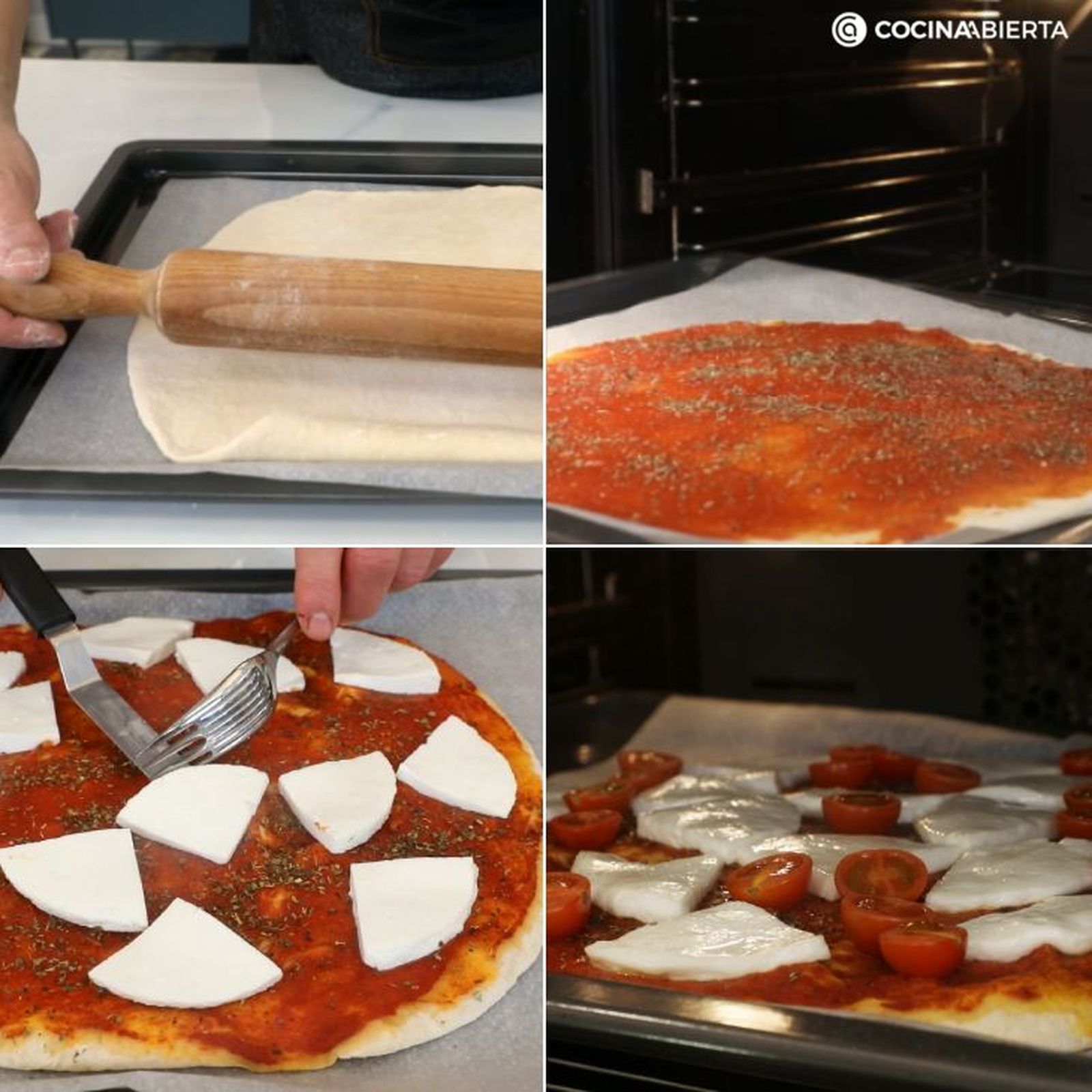 Preparación de la pizza con queso de cabra