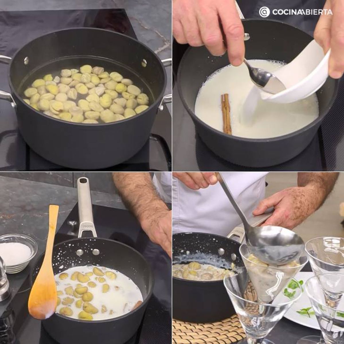 arroz con leche y castanas pasos