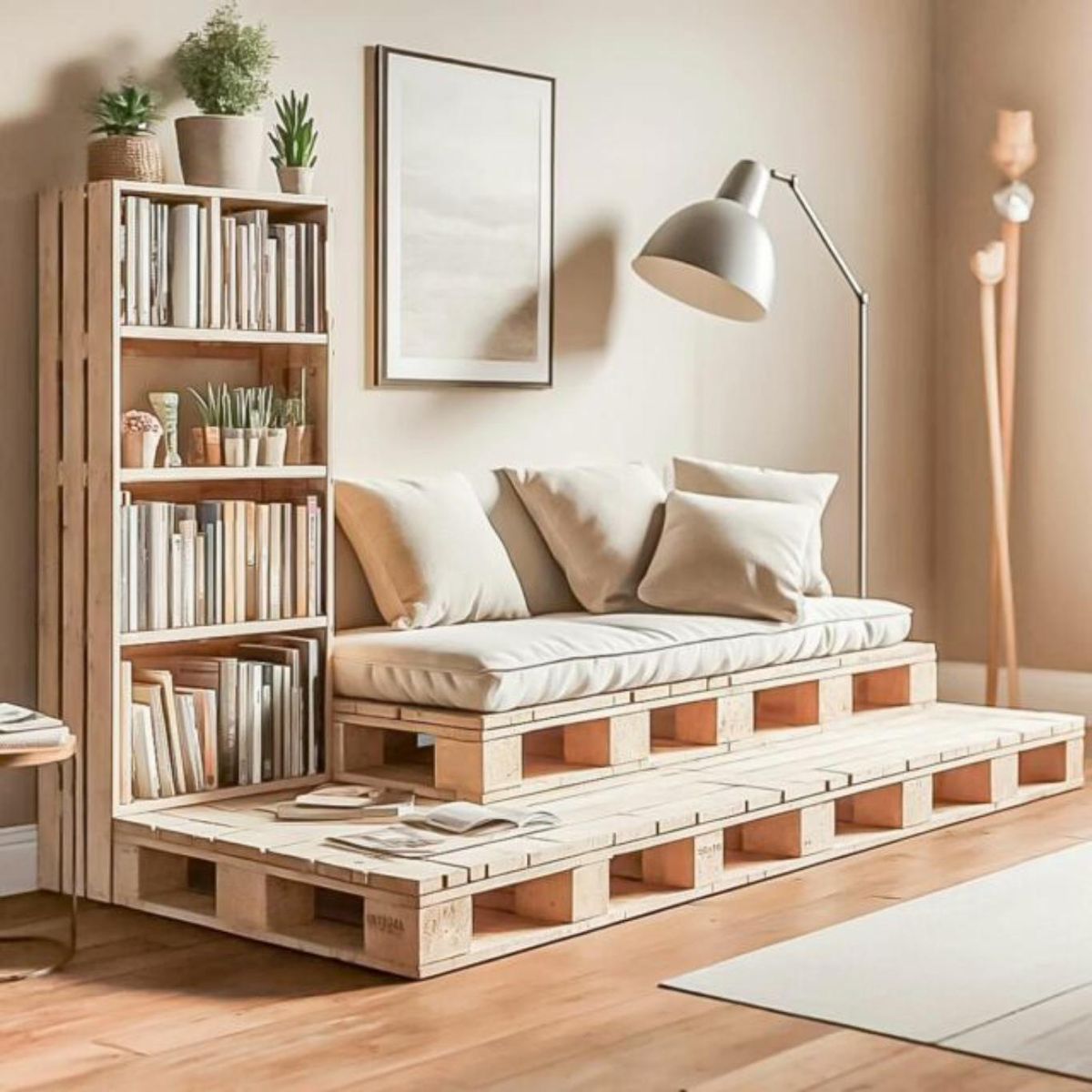 Rincón de lectura hecho con palets.