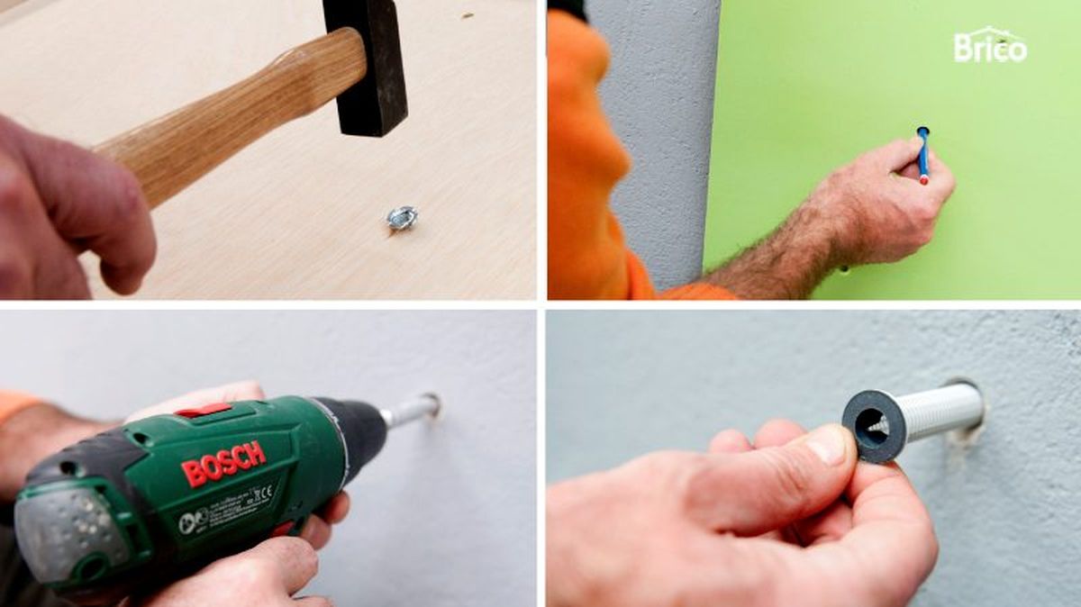 Encajar las tuercas de araña y agujerear los puntos de fijación en la pared