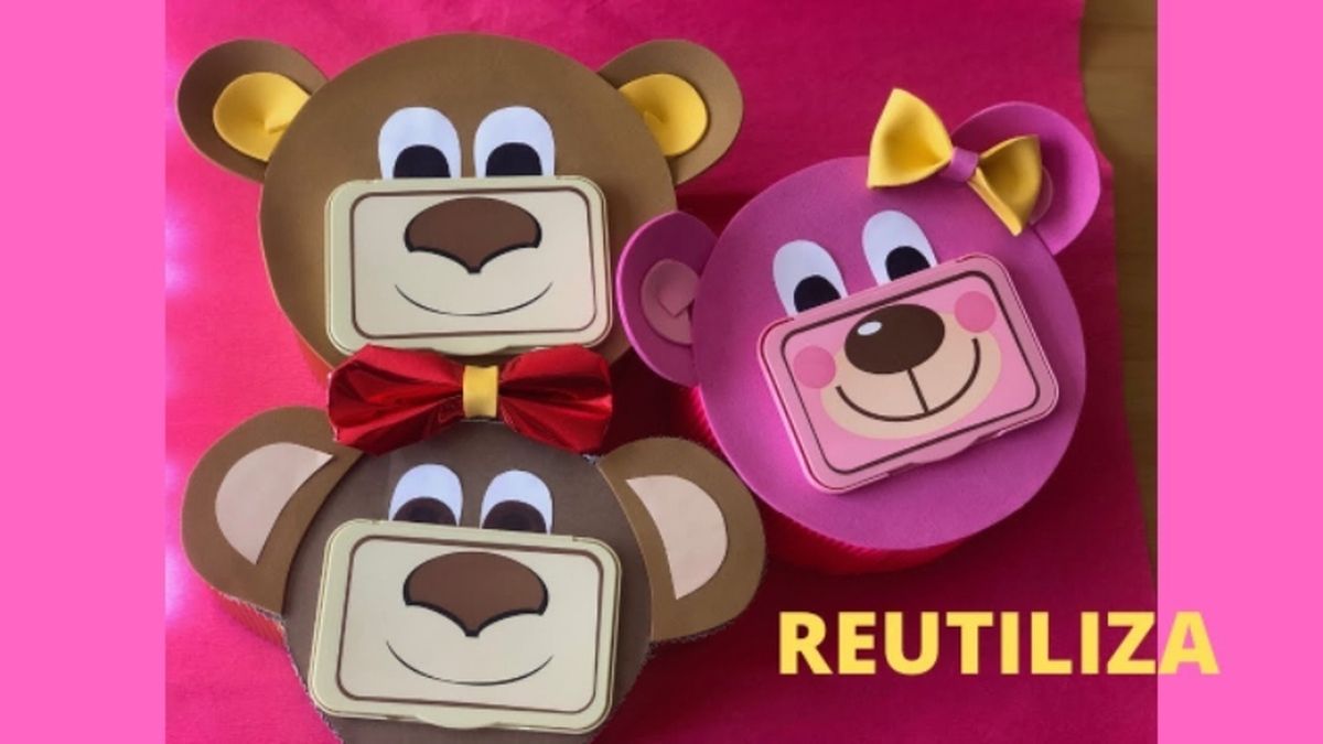 Cajas organizadoras de animales hechas con las tapas de las toallitas.