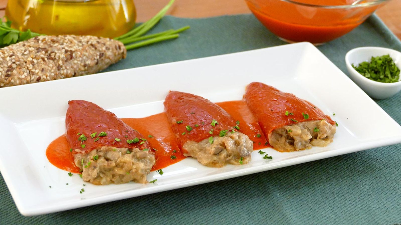 Receta de pimientos rellenos veganos de setas