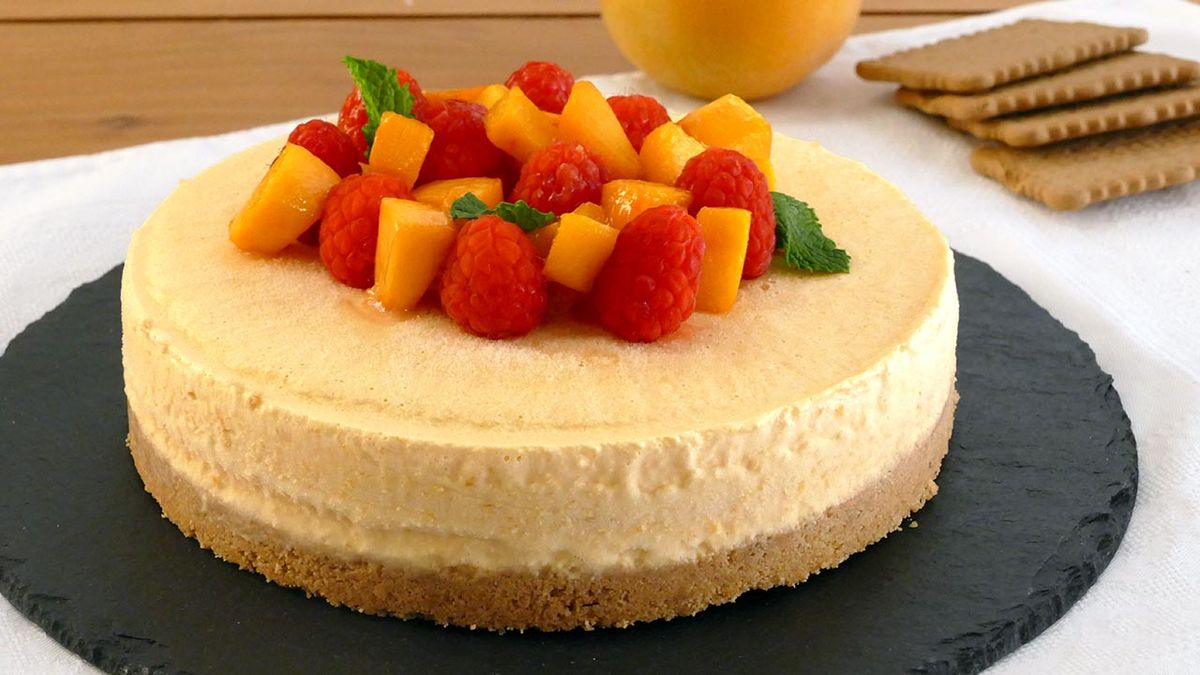 Receta de tarta fría de queso y melocotón