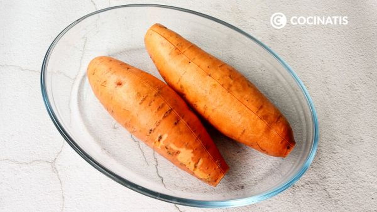 receta boniatos asados rellenos de pesto paso 1