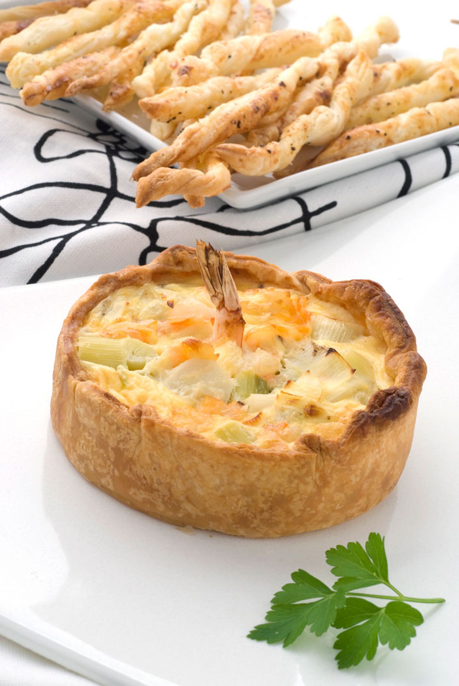 Pastelitos de puerros y langostinos