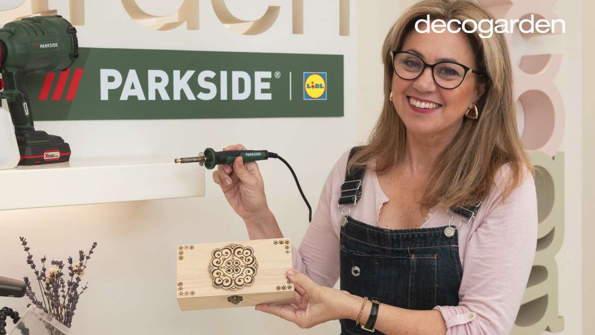 Joyero de madera decorado con pirógrafo.