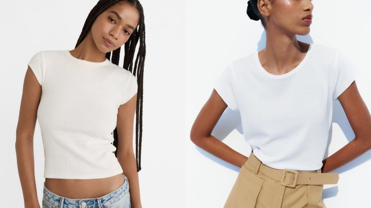 Camiseta básica blanca escote redondo / Fotos: Stradivarius y ZARA