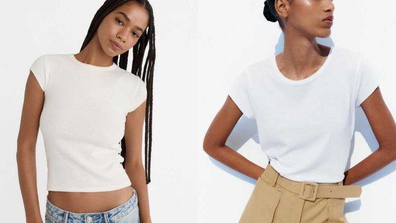 Camiseta básica blanca escote redondo / Fotos: Stradivarius y ZARA