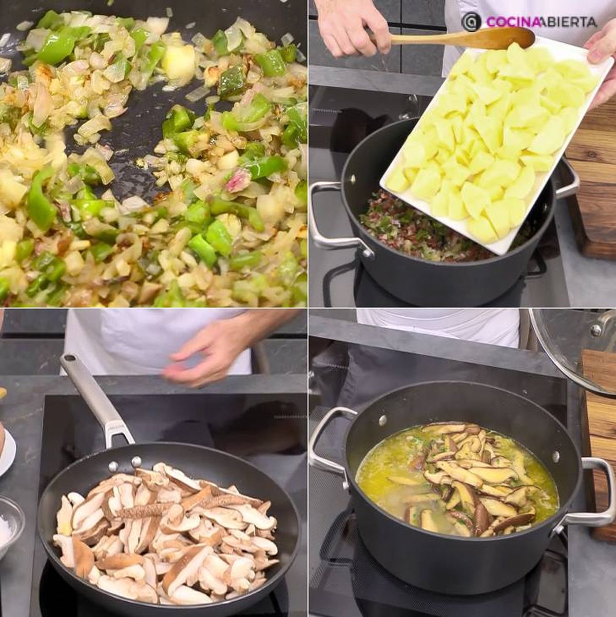 patatas con setas jamon pasos