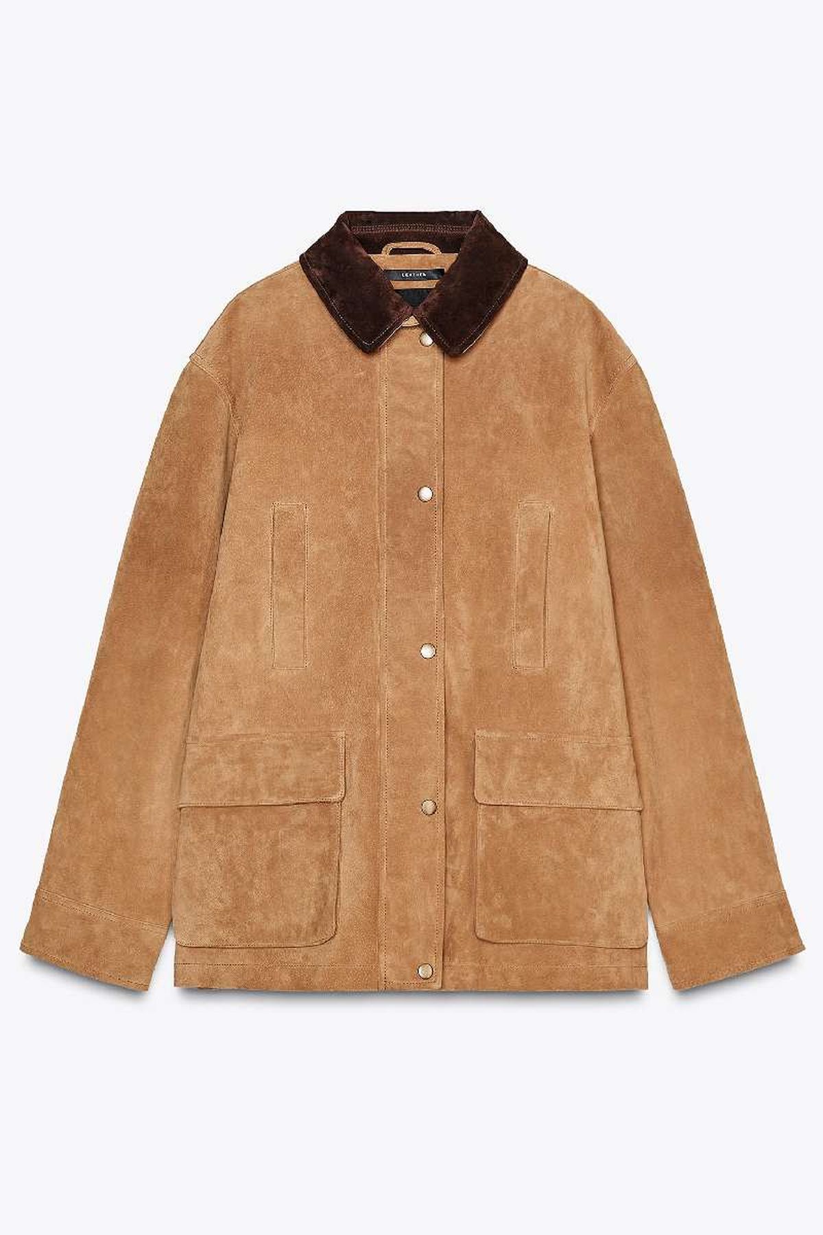 Chaqueta de ante con cuello en contraste de color