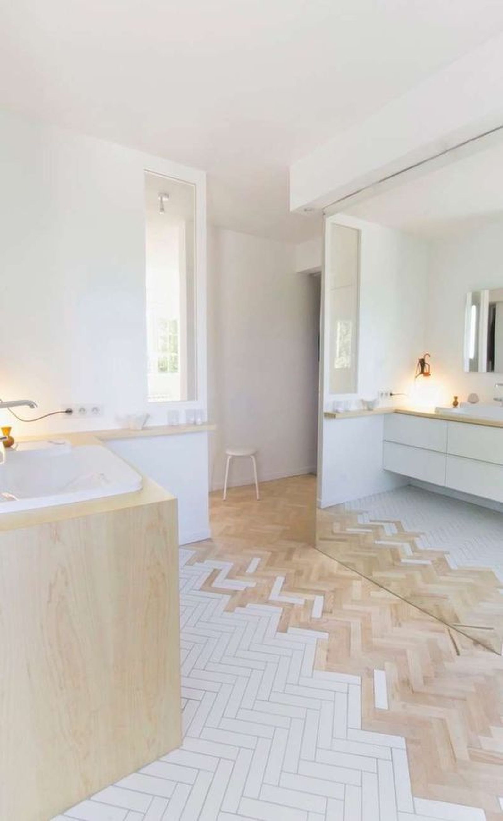 combinar dos suelos diferentes suelo espiga madera blanco bano