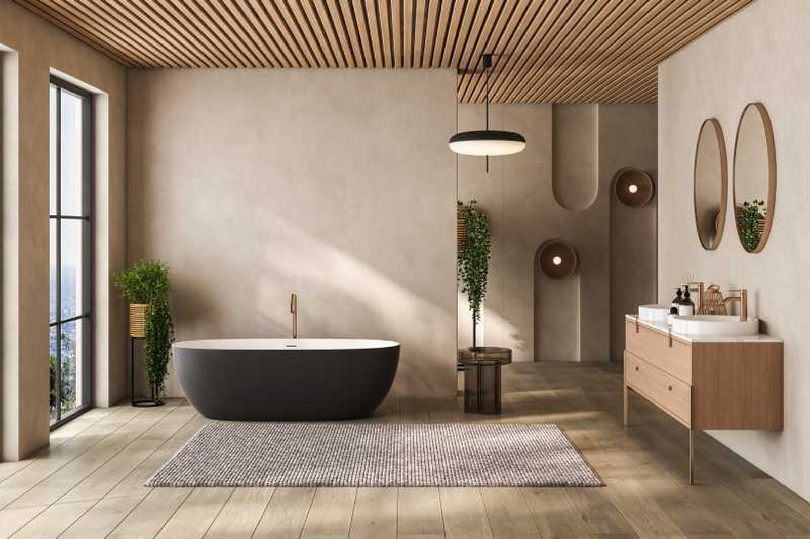 Baño de estilo japonés grande.