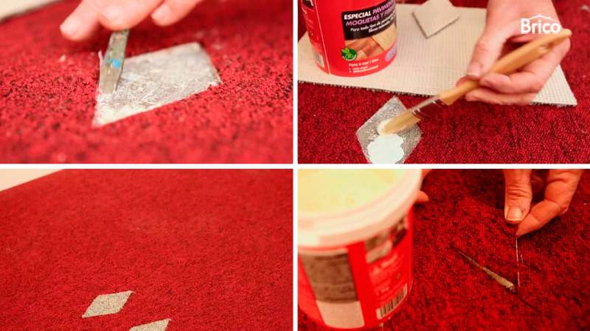 Pegar el trozo de moqueta nuevo en el agujero