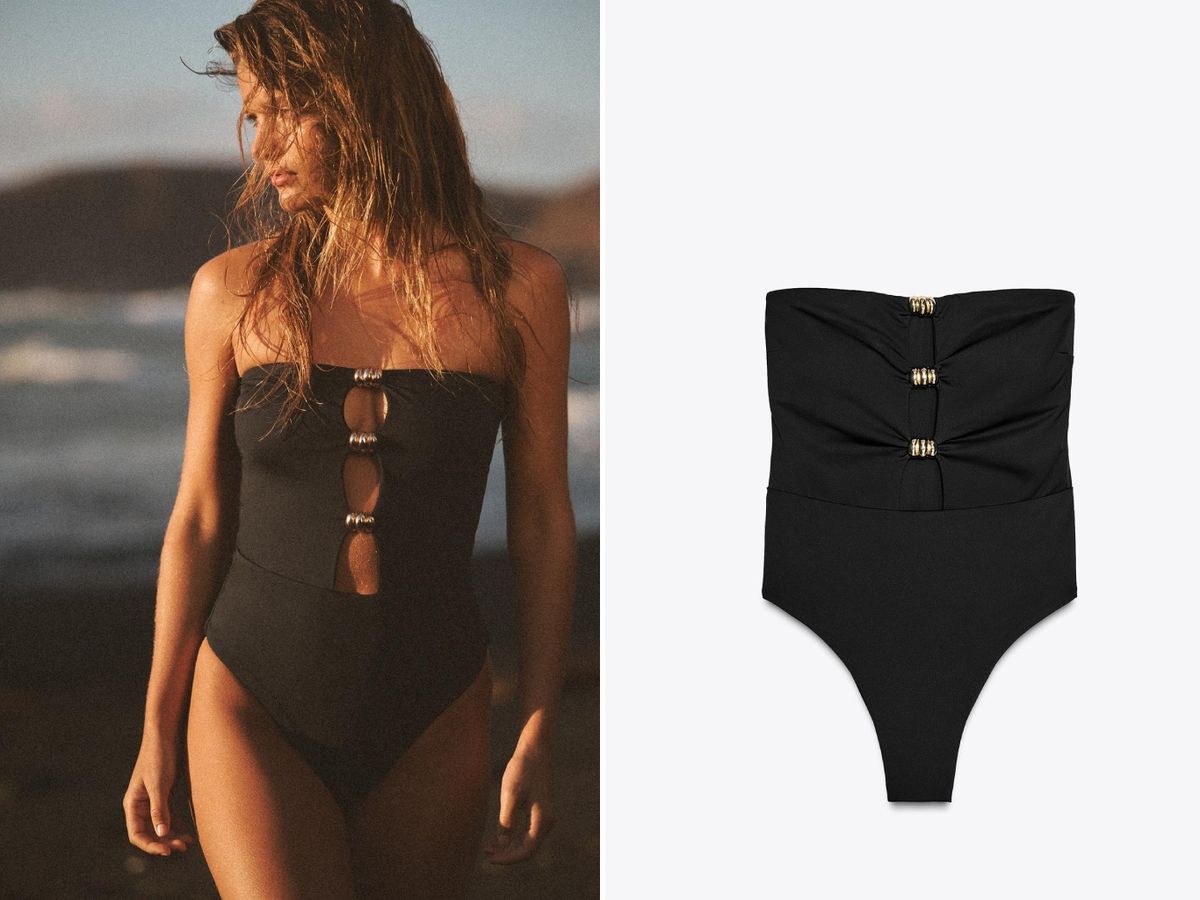 Bañador bandeau con anillas metálicas / Fotos: Zara