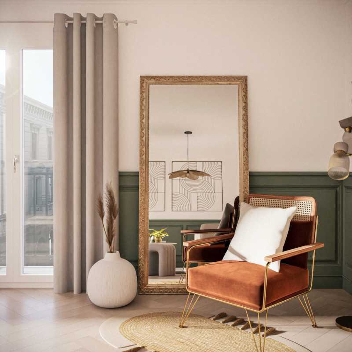 Salón moderno con jarrón rústico Sartene.