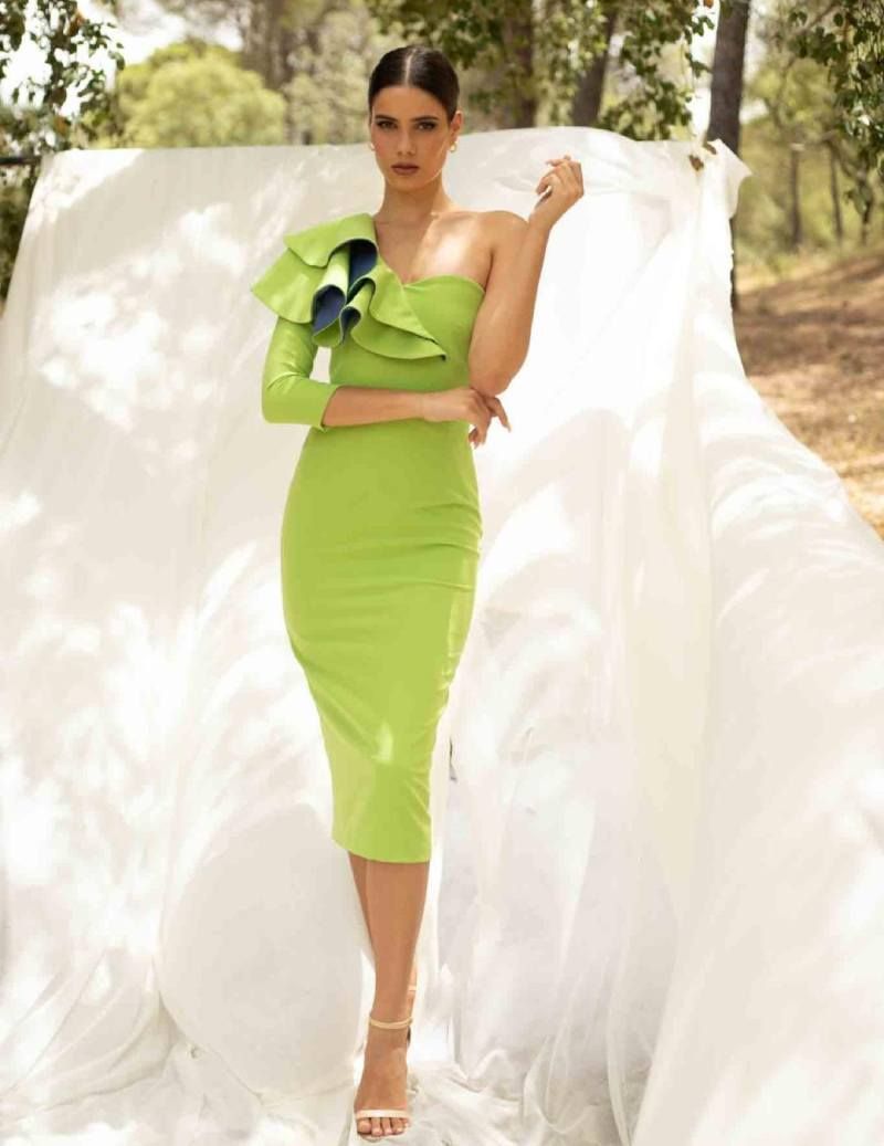 vestido coctel pistacho