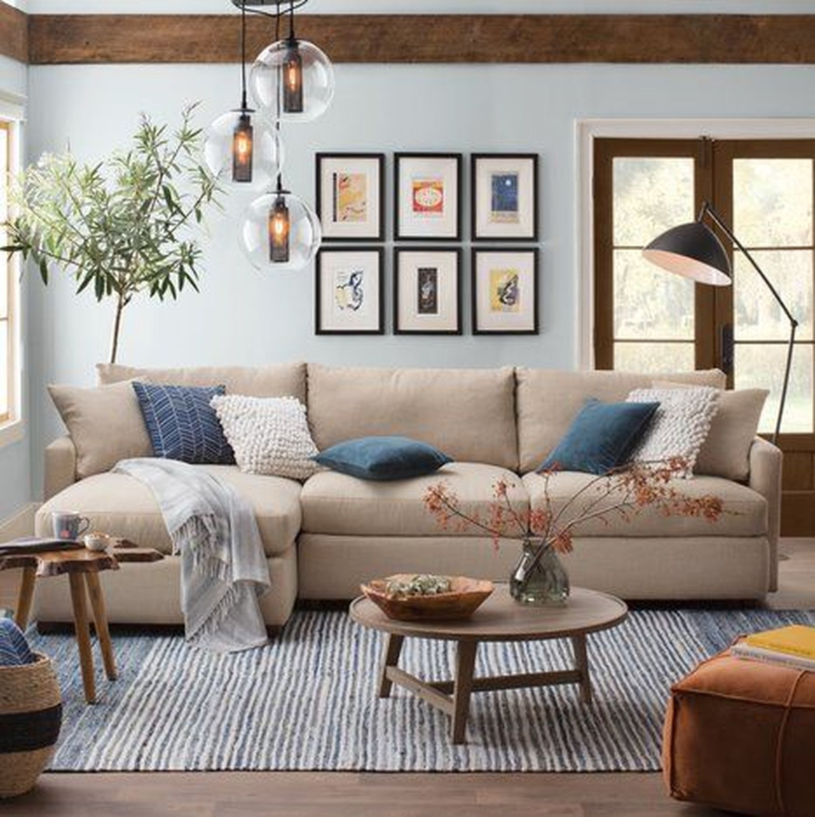 sofa marron azul