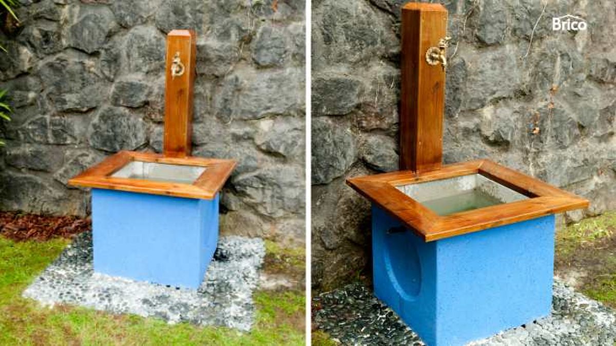 Fuente de jardín con arqueta de hormigón