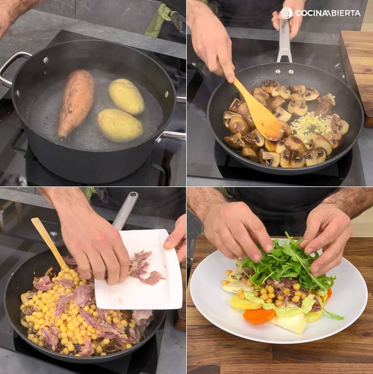 ensalada templada pato garbanzos tuberculos pasos