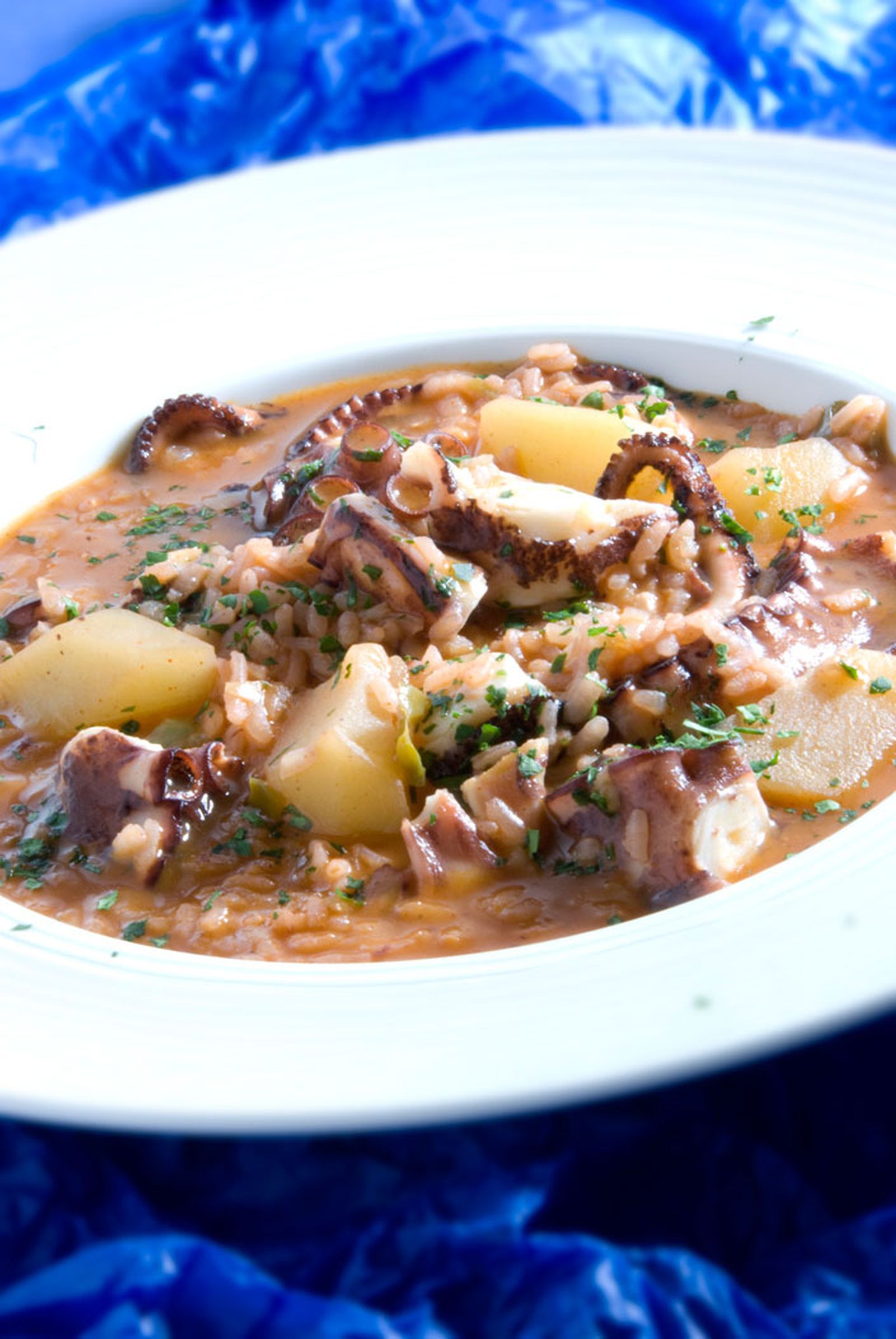 Guiso de pulpo con arroz y patatas