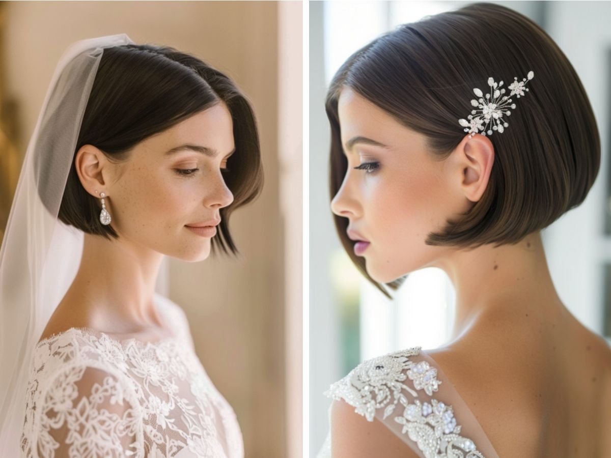Opciones de peinados para novia con pelo corto y liso