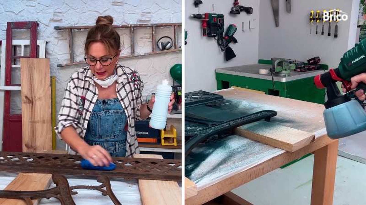 Pintar las piezas de hierro con la pistola de pintar