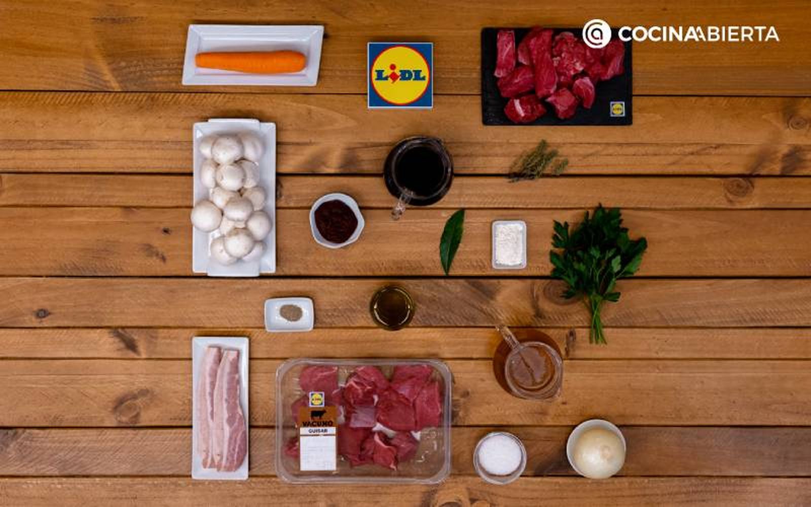 Ingredientes de la receta de boeuf bourguignon