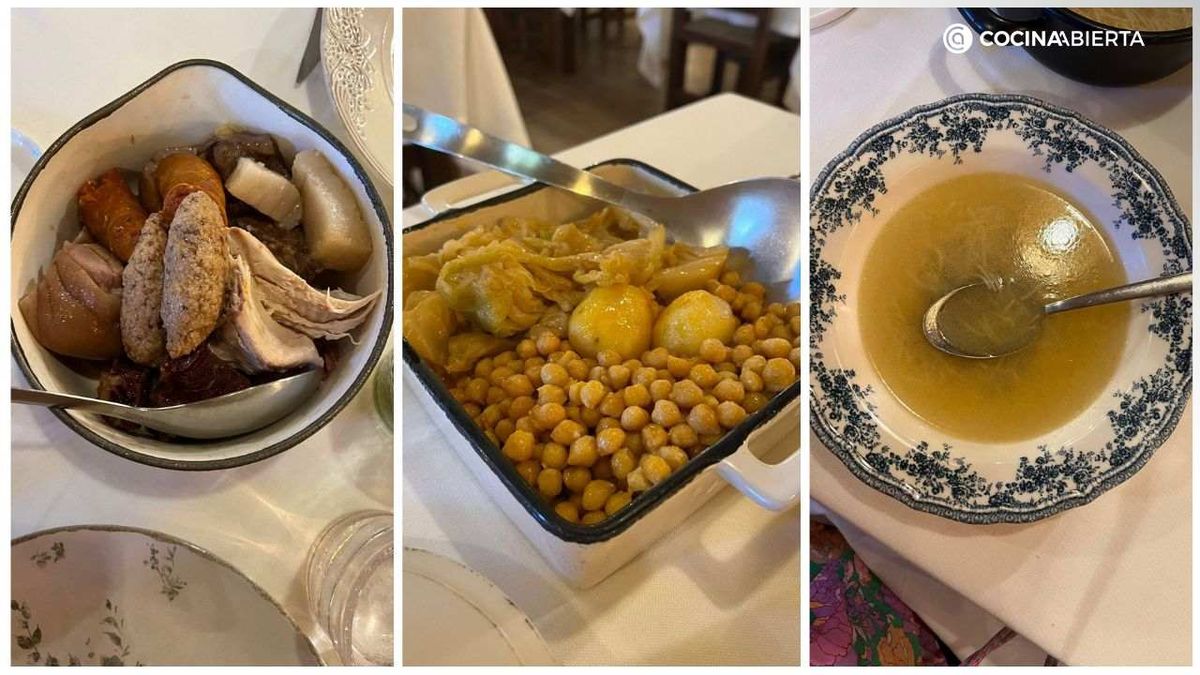 El cocido maragato se come al revés: carne, garbanzos y verduras, y sopa