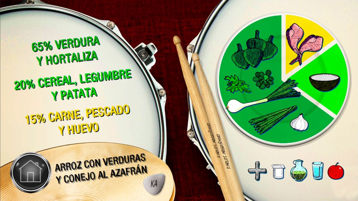 Plato equilibrado arroz con verduras y conejo al azafran