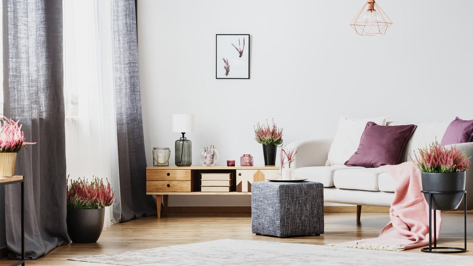 decora sofa cojines violetas