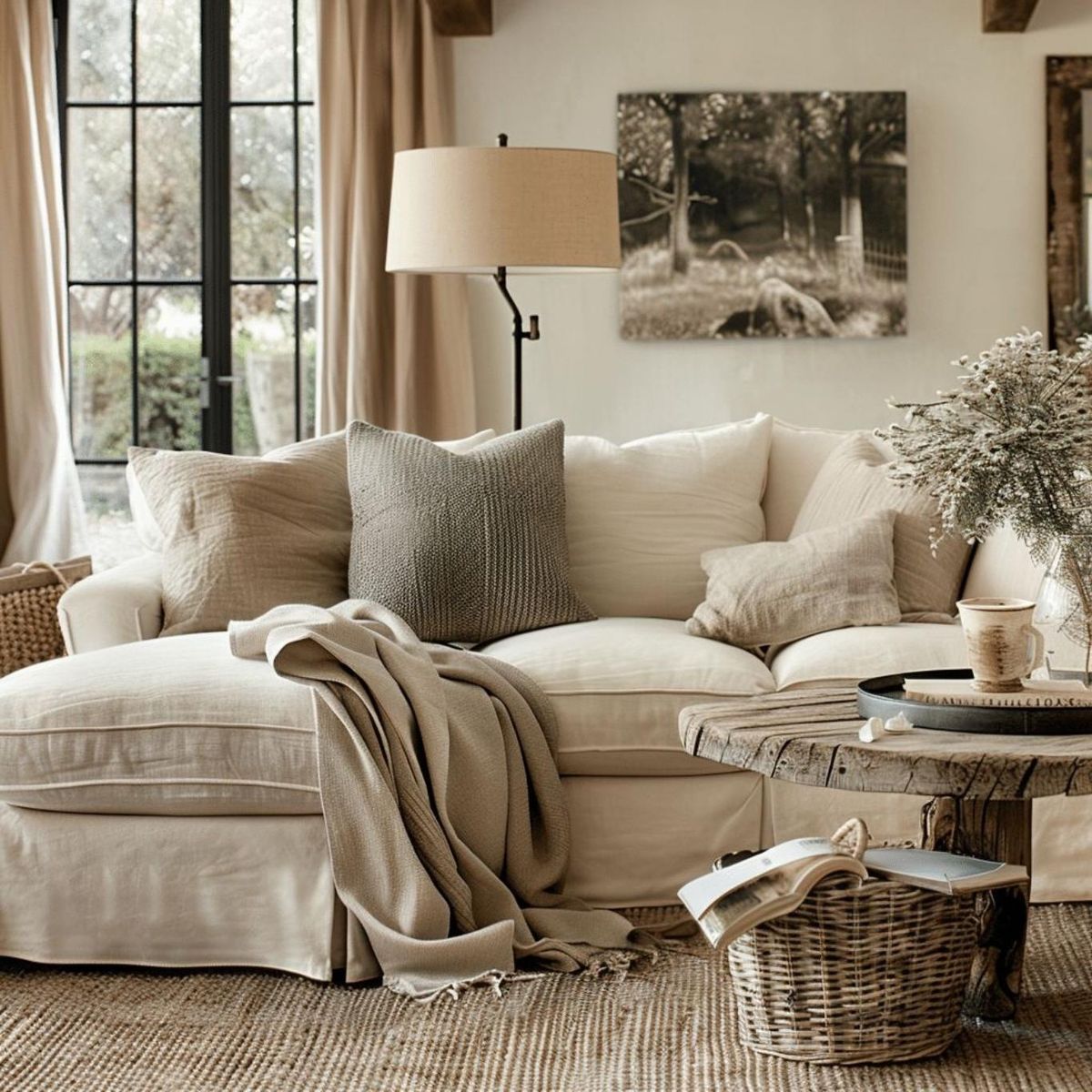 Salón luminoso de estilo cabincore.