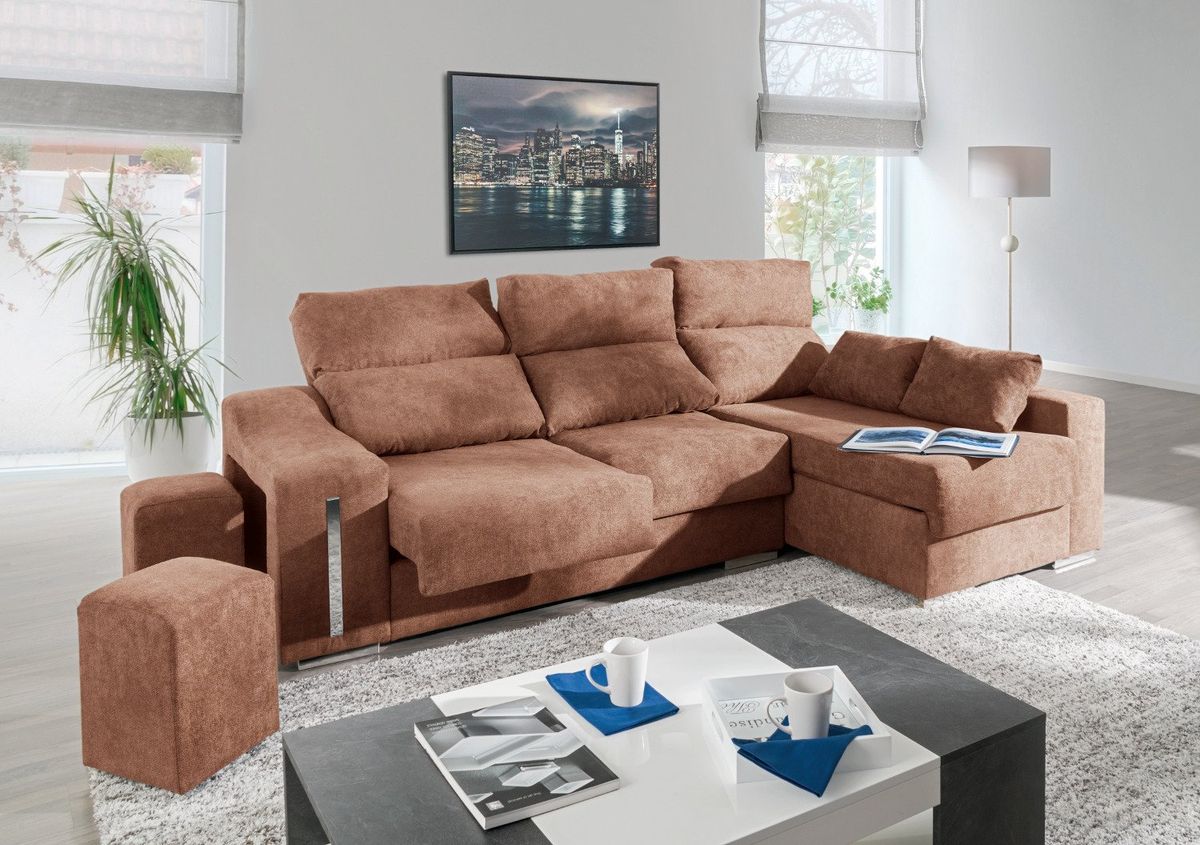 Decoracion elegir sofa chaise longue derecha con 2 poufs LUCIA Conforama