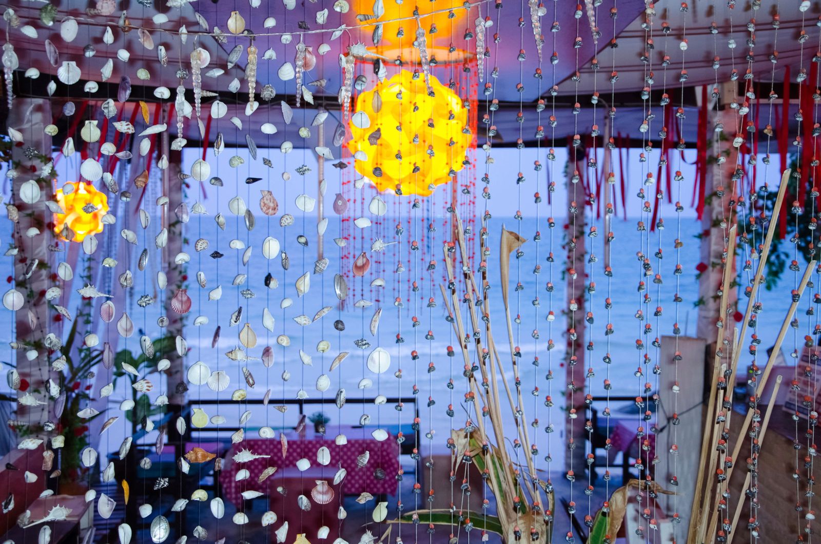 Cortinas y carillones de viento con conchas de mar