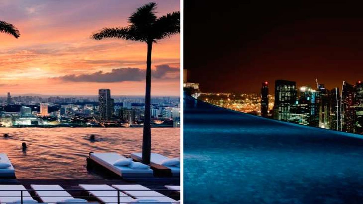 Piscina desborfante con vistas a la ciudad