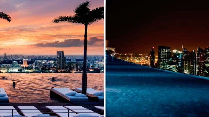 Piscina desborfante con vistas a la ciudad