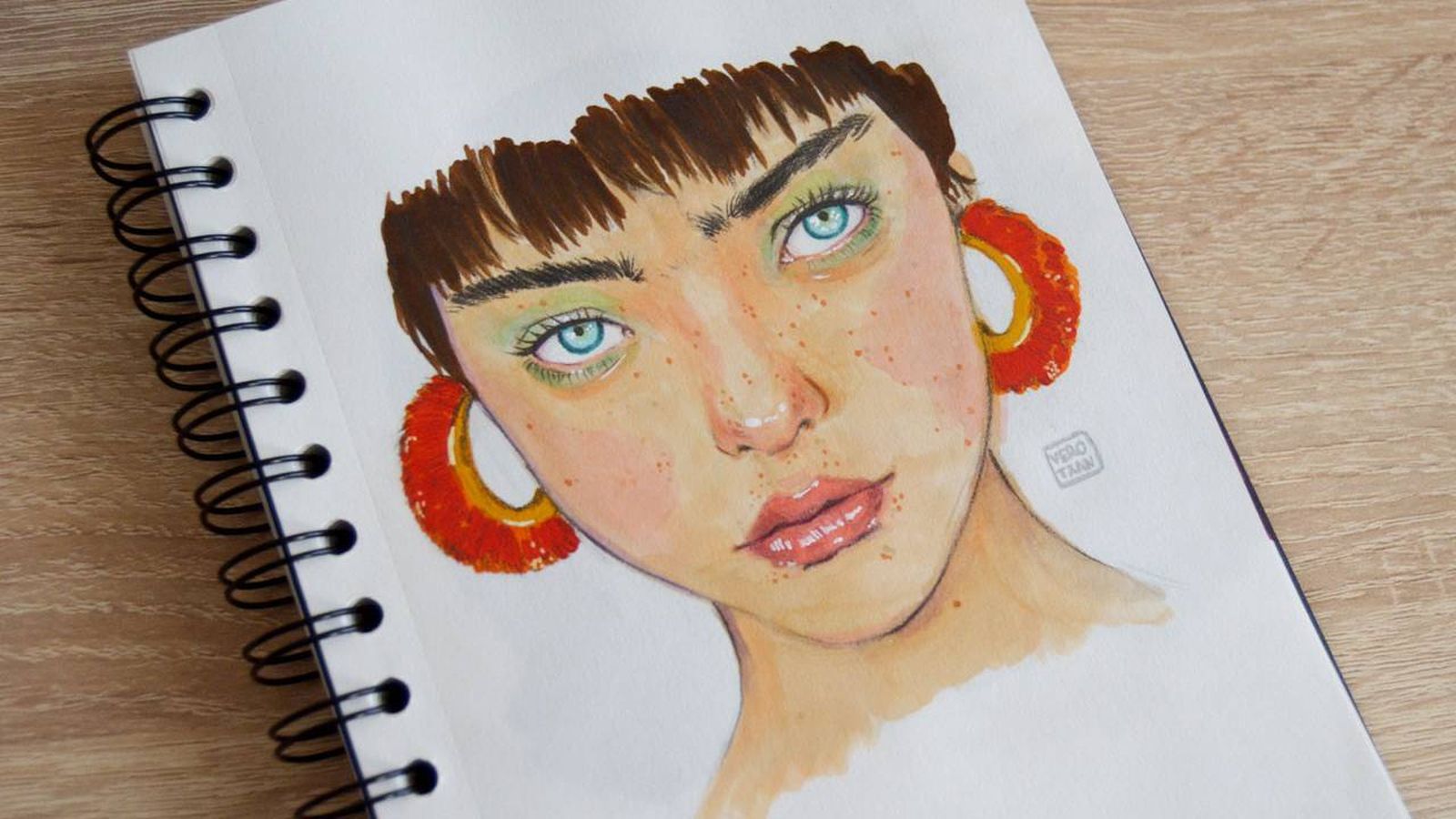 Retrato de mujer hecho con rotuladores de alcohol. / Autora: Verotxan