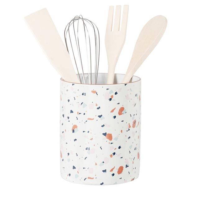 recipiente con utensilios de gres con motivos decorativos de terrazo multicolor maisons du monde