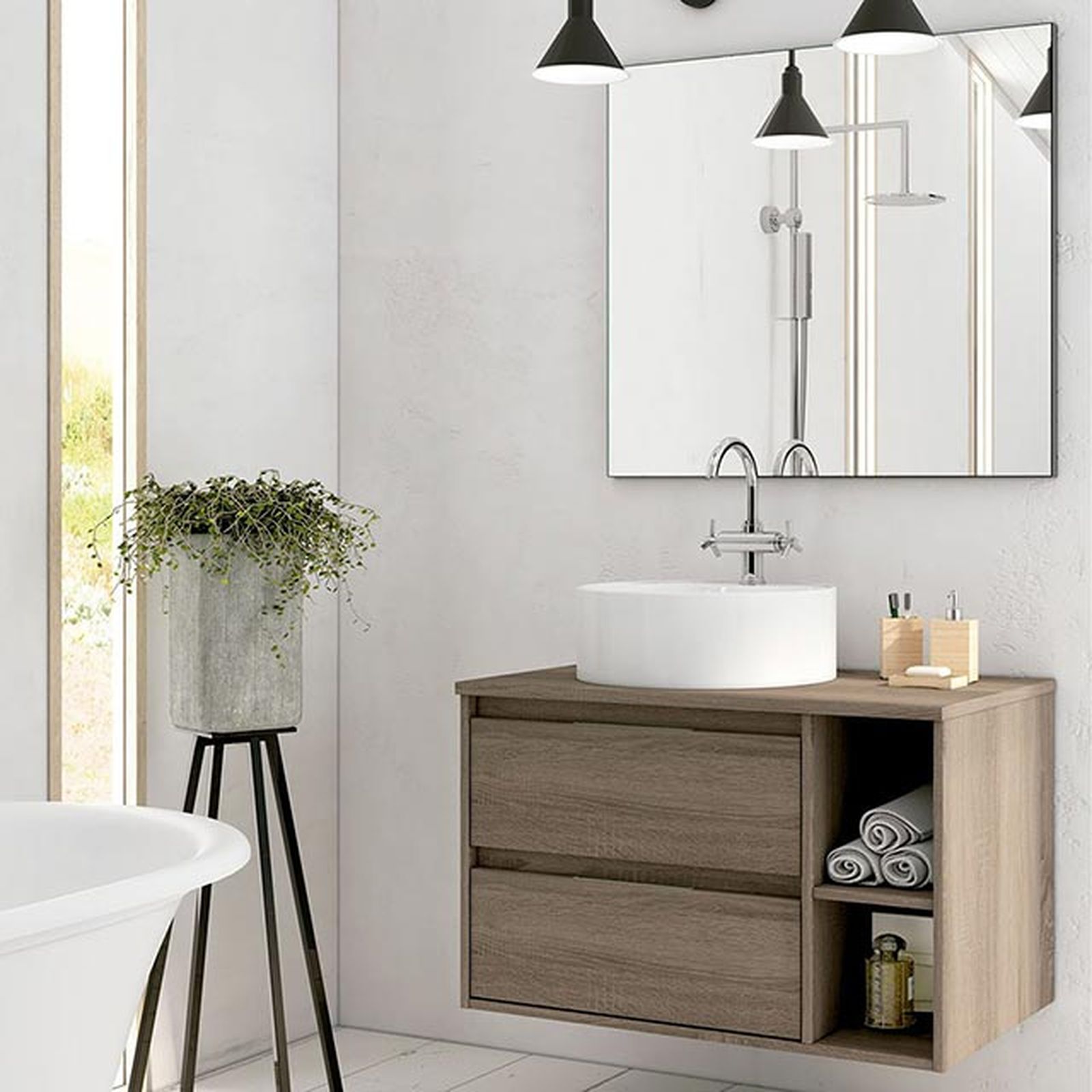 mueble bano britania dos cajones suspendido estantes MODERNO